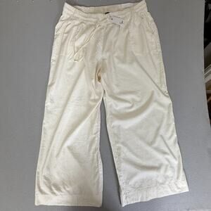 Lane Bryant Linen Collection Wide Leg Pants Cream Ivory Mid Rise Drawstring 20